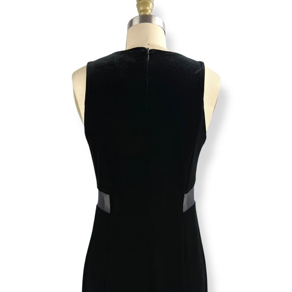 90's sexy black velvet long fitted dress with high slit and mesh crystal trim - Picture 14 of 16